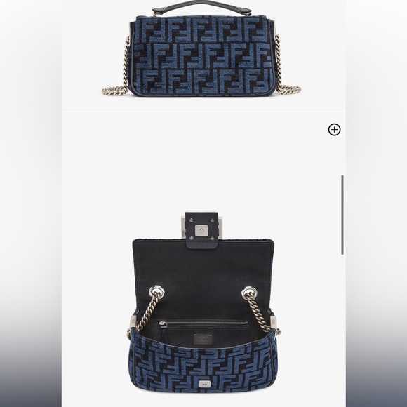 NEW Fendi Baguette Chain Midi Dark blue black FF tapestry bag silver hardware - Picture 14 of 15